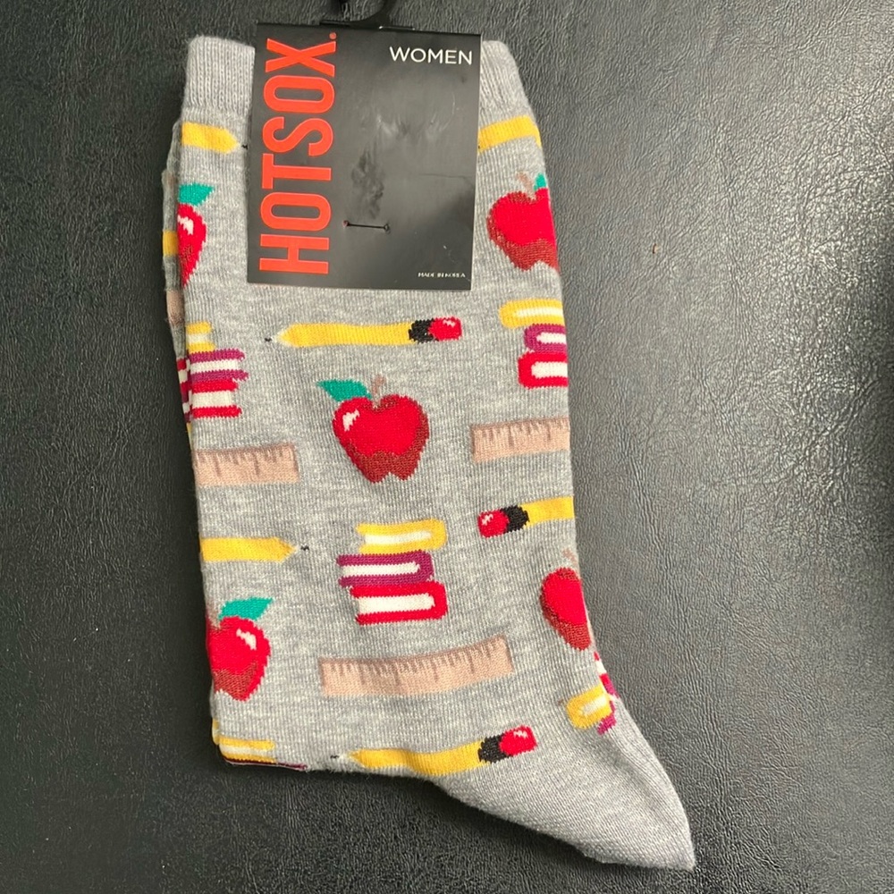 Hot Sox Gray Socks with Red and Yellow School Design